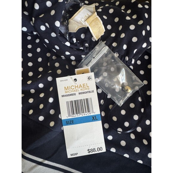 MICHAEL Michael Kors Women's Dot Border Twist Halter Tank Top Midnight Blue XL - Picture 12 of 13